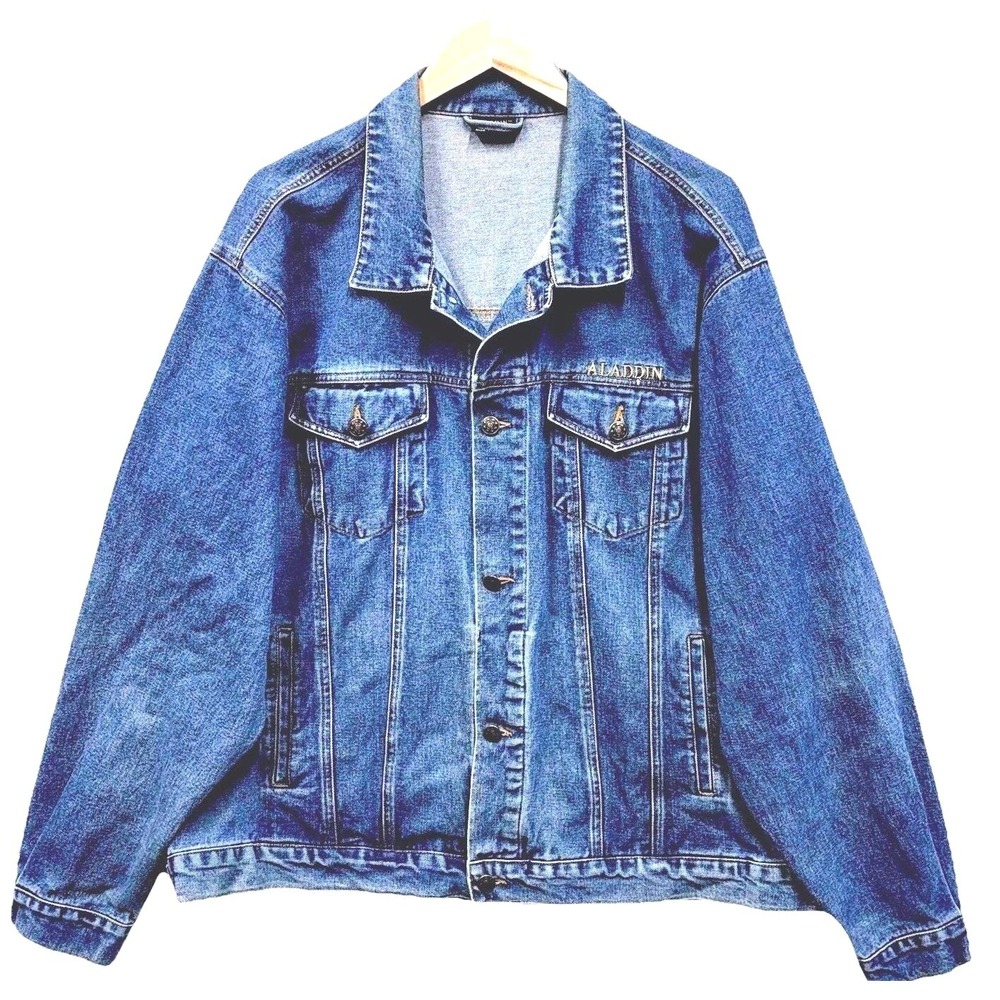 Vintage Aladdin Las‎ Vegas Hotel Casino Denim Jacket XXL Blue Genie Lamp Trucker - Picture 2 of 12